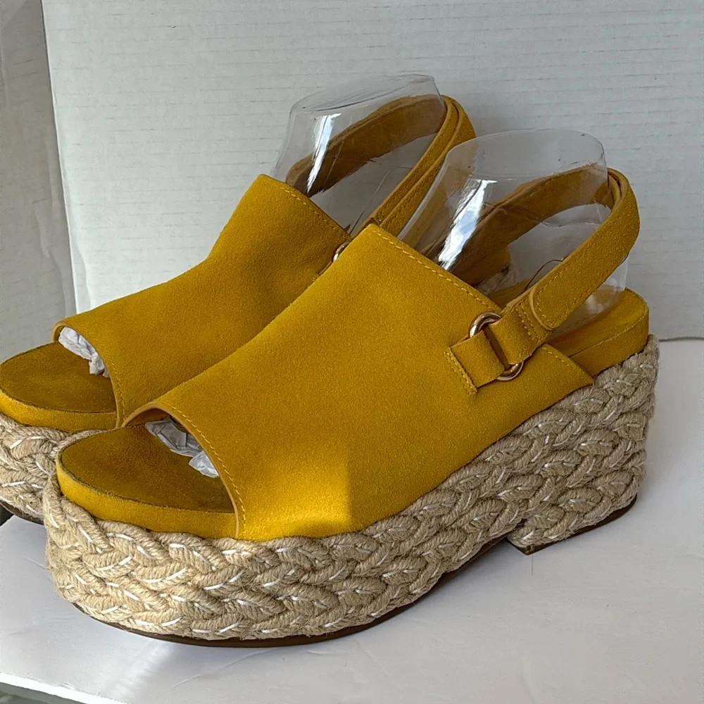 Kelsi Dagger Mustard Yellow Espadrille Wedge Sandals